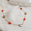 Load image into Gallery viewer, Round Bitcoin Medallion Station Necklace With Orange CZ Accents
