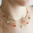 Load image into Gallery viewer, Round Bitcoin Medallion Station Necklace With Orange CZ Accents