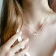 Load image into Gallery viewer, Micro faceted Quartz Crystal Teardrop on a dotted satellite chain by Studio Blue on Etsy