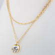 Load image into Gallery viewer, Delicate CZ Choker or Long Necklace • 2 in 1 Layering Necklace • Round Diamond Pendant • Clear Stone • Double Chain • Extra Long Necklace