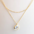Load image into Gallery viewer, Delicate CZ Choker or Long Necklace • 2 in 1 Layering Necklace • Round Diamond Pendant • Clear Stone • Double Chain • Extra Long Necklace