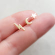 Load image into Gallery viewer, Earring Stud Set • Celestial Studs • Little Star Stud • Crescent Moon Stud • Gold Lightning Bolt • Multiple Piercing Set • Mixed Stud Set