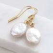 Load image into Gallery viewer, Dainty Coin Pearl Earrings • Delicate Pearl Drops • Oval Coin Pearl Earrings • White Freshwater Pearls • Bridesmaid Gift