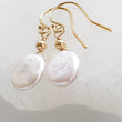 Load image into Gallery viewer, Dainty Coin Pearl Earrings • Delicate Pearl Drops • Oval Coin Pearl Earrings • White Freshwater Pearls • Bridesmaid Gift