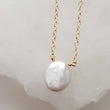 Load image into Gallery viewer, Oval Coin Pearl Necklace • Single Pearl Necklace • Flat White Pearl • Minimalist Necklace • Bridesmaid Gift • Gift For Her • Delicate Chain