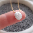 Load image into Gallery viewer, Oval Coin Pearl Necklace • Single Pearl Necklace • Flat White Pearl • Minimalist Necklace • Bridesmaid Gift • Gift For Her • Delicate Chain