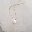 Load image into Gallery viewer, Oval Coin Pearl Necklace • Single Pearl Necklace • Flat White Pearl • Minimalist Necklace • Bridesmaid Gift • Gift For Her • Delicate Chain