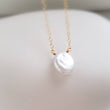 Load image into Gallery viewer, Oval Coin Pearl Necklace • Single Pearl Necklace • Flat White Pearl • Minimalist Necklace • Bridesmaid Gift • Gift For Her • Delicate Chain