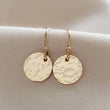 Load image into Gallery viewer, Gold Disk Earrings • Gold Coins • Hammered Disc Drops • Simple Gold Earrings • Minimalist Jewelry • Circle Earrings
