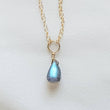 Load image into Gallery viewer, Dainty Labradorite Necklace • Smooth Labradorite Drop • Delicate Gold Chain • Layering Necklace • Blue Green Labradorite Pendant • Gift