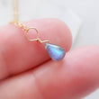 Load image into Gallery viewer, Dainty Labradorite Necklace • Smooth Labradorite Drop • Delicate Gold Chain • Layering Necklace • Blue Green Labradorite Pendant • Gift