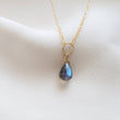 Load image into Gallery viewer, Dainty Labradorite Necklace • Smooth Labradorite Drop • Delicate Gold Chain • Layering Necklace • Blue Green Labradorite Pendant • Gift