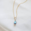 Load image into Gallery viewer, Dainty Labradorite Necklace • Smooth Labradorite Drop • Delicate Gold Chain • Layering Necklace • Blue Green Labradorite Pendant • Gift