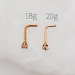 Load image into Gallery viewer, CZ Diamond L Bend Nose Stud • 18g or 20g • Surgical Steel • Gold • Rose Gold • 2mm and 3mm Prong Set CZ • Delicate Nose Stud • Dainty Stud