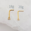 Load image into Gallery viewer, CZ Diamond L Bend Nose Stud • 18g or 20g • Surgical Steel • Gold • Rose Gold • 2mm and 3mm Prong Set CZ • Delicate Nose Stud • Dainty Stud