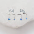 Load image into Gallery viewer, Opal L Bend Nose Stud • 20g • Surgical Steel • 2mm and 3mm Prong Set Blue or White Opal • Delicate Nose Stud • Dainty Stud