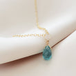 Load image into Gallery viewer, Dainty Apatite Necklace • Smooth Aqua Drop • Delicate Gold Chain • Layering Necklace • Blue Green Teardrop Pendant • Gift