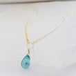 Load image into Gallery viewer, Dainty Apatite Necklace • Smooth Aqua Drop • Delicate Gold Chain • Layering Necklace • Blue Green Teardrop Pendant • Gift
