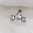 Load image into Gallery viewer, 3 Diamond CZ Stud Crescent • Threadless Push in Flat Back • Labret • Monroe • Cartilage • Lip • Body Jewelry • Implant Grade Titanium • 18g