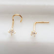 Load image into Gallery viewer, 14K Gold and Diamond CZ nose stud shown in screw or L-Bend style, 22 gauge, on a white background by Studio Blue on Etsy