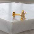 Load image into Gallery viewer, Diamond CZ Flower Stud • Marquise Stones • Internally Threaded Flat Back • Labret • Cartilage • Body Jewelry • 316L Surgical Steel • 16g