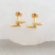 Load image into Gallery viewer, Pavé Lightning Bolts• Flat Back Studs • Srcew Backs • Gold Lightning Bolts • Body Jewelry • Lightning Earrings • Dainty Studs • 16g
