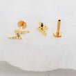 Load image into Gallery viewer, Pavé Lightning Bolts• Flat Back Studs • Srcew Backs • Gold Lightning Bolts • Body Jewelry • Lightning Earrings • Dainty Studs • 16g