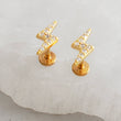 Load image into Gallery viewer, Pavé Lightning Bolts• Flat Back Studs • Srcew Backs • Gold Lightning Bolts • Body Jewelry • Lightning Earrings • Dainty Studs • 16g