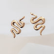 Load image into Gallery viewer, Teeny tiny Snake Studs in Bronze and Sterling silver on white background by Studio Blue on Etsy