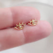 Load image into Gallery viewer, 14k Gold & Genuine Diamond Evil Eye Studs.