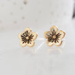 Load image into Gallery viewer, Bronze Cherry Blossom Studs with Sterling Silver posts on a white background, by Studio Blue on Etsy