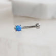 Load image into Gallery viewer, Opal Belly Ring • Prong Set Lab Opal • Non Dangle Belly Stud • Navel Piercing • 16 Gauge • Petite Belly Ring • Surgical Steel • Eyebrow Ring