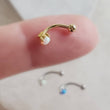 Load image into Gallery viewer, Opal Belly Ring • Prong Set Lab Opal • Non Dangle Belly Stud • Navel Piercing • 16 Gauge • Petite Belly Ring • Surgical Steel • Eyebrow Ring