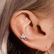 Load image into Gallery viewer, 3 leaf vine stud in diamond cz, 14k gold plated surgical steel on model by Studio Blue on Etsy