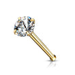 Load image into Gallery viewer, Tiny CZ Nose Bone in 14k Gold plated 316L Surgical Steel, 20 gauge, 3mm $on white background, by Studio Blue on Etsy