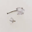 Load image into Gallery viewer, Sparkle Belly Button Naval Ring • Heart Shaped CZ • Double Jeweled • 14 Gauge • 14k Gold Plate • 316L Surgical Steel