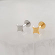 Load image into Gallery viewer, Four-point starburst design in a screw-in style flat back design. 16 Gauge Surgical Steel or 14K Gold plated earrings studs by Studio Blue on Etsy