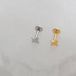 Load image into Gallery viewer, Four-point starburst design in a screw-in style flat back design. 16 Gauge Surgical Steel or 14K Gold plated earrings studs by Studio Blue on Etsy