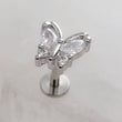 Load image into Gallery viewer, Diamond CZ Butterfly stud in 316L Surgical steel shown on white background. Screw-in, flat-back nap studs by Studio Blue on Etsy