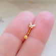 Load image into Gallery viewer, Dainty Butterfly Eyebrow Ring. 16 gauge, 8mm long, 316L surgical Steel curved barbell set with Cubic Zirconia by Studio Blue on Etsy