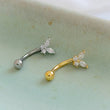 Load image into Gallery viewer, Dainty Butterfly Eyebrow Ring. 16 gauge, 8mm long, 316L surgical Steel curved barbell set with Cubic Zirconia by Studio Blue on Etsy