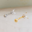 Load image into Gallery viewer, Dainty Butterfly Eyebrow Ring. 16 gauge, 8mm long, 316L surgical Steel curved barbell set with Cubic Zirconia by Studio Blue on Etsy
