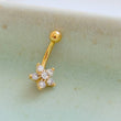 Load image into Gallery viewer, Sparkle Flower Eyebrow Ring • Petite Belly Button Ring • 16 Gauge • Body Jewelry • Flower Belly Ring • Curved Barbell • Surgical Steel