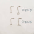 Load image into Gallery viewer, CZ Titanium L Bend Nose Stud • 18g or 20g • Implant Grade • 2mm and 3mm Prong Set Diamond CZ • Delicate Nose Stud • Dainty Stud •