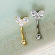 Load image into Gallery viewer, Sparkle Heart Eyebrow Ring • Petite Belly Ring • 316L Surgical Steel • Belly Button Piercing • Eyebrow Piercing • Curved Barbell • Screw