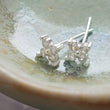 Load image into Gallery viewer, Dainty stud earrings with 4 tiny round diamond CZs bead set in Sterling Silver