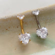 Load image into Gallery viewer, Sparkle Belly Button Naval Ring • Heart Shaped CZ • Double Jeweled • 14 Gauge • 14k Gold Plate • 316L Surgical Steel
