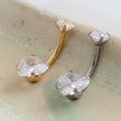 Load image into Gallery viewer, Sparkle Belly Button Naval Ring • Heart Shaped CZ • Double Jeweled • 14 Gauge • 14k Gold Plate • 316L Surgical Steel