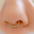 Load image into Gallery viewer, Fire Opal Front Facing Hinged Hoop • Seamless Hoop • White Opal • Blue Opal • Septum Ring • Body Jewelry • 16G • Clicker Hoop • Lip Ring