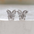 Load image into Gallery viewer, Diamond CZ Butterfly studs in 316L Surgical steel shown on white background. Screw-in, flat-back nap studs by Studio Blue on Etsy
